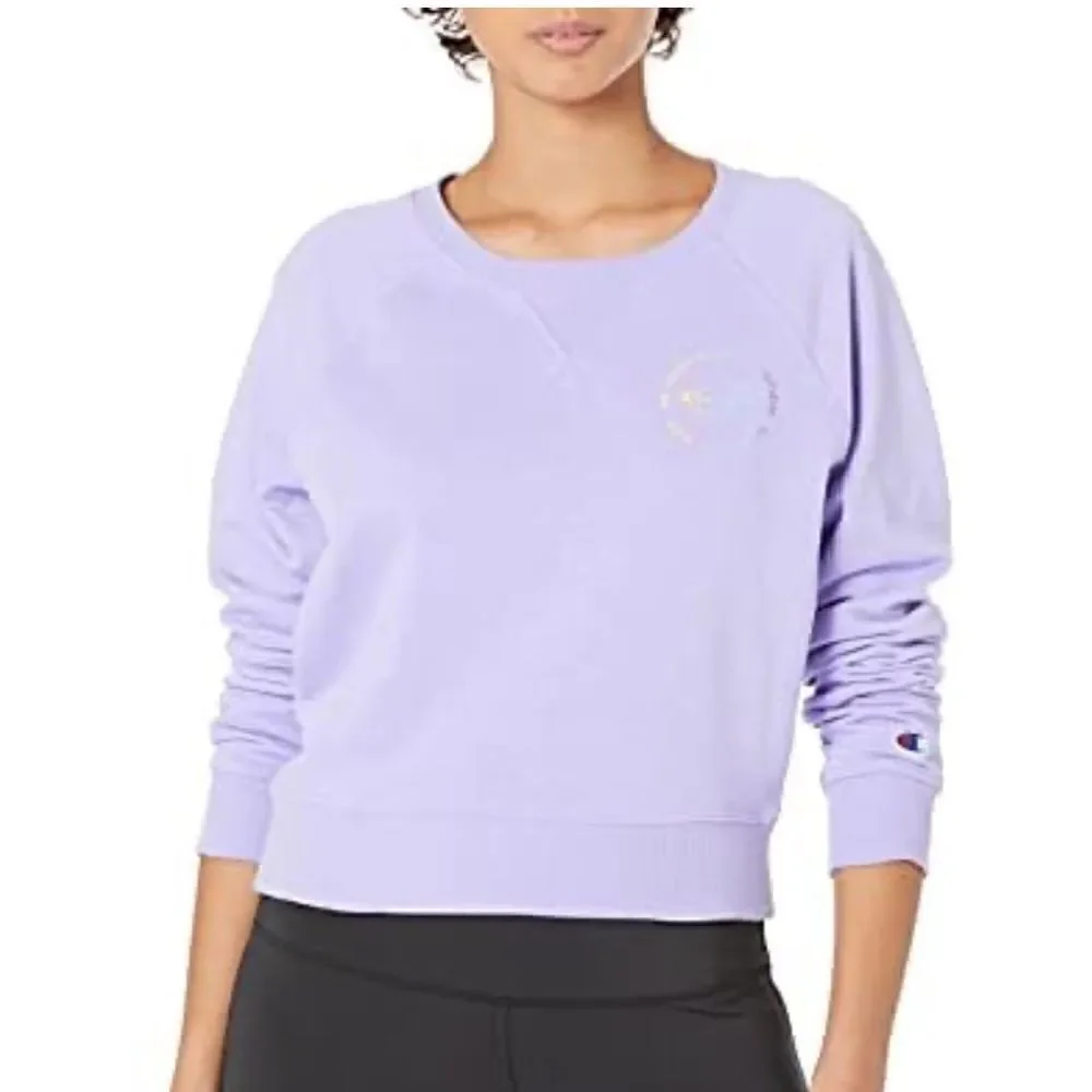 Lilac Champion Women's Campus French Terry Graphic Crew Shirt